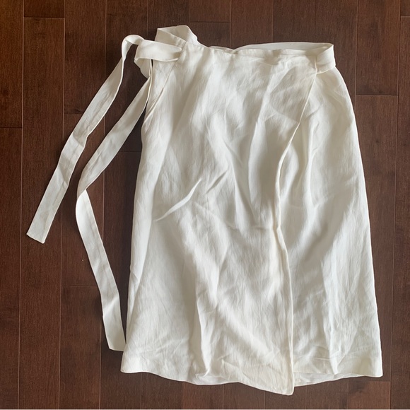 Massimo Dutti White Viscose Linen-Like Wraparound Midi Skirt US 4 - Picture 1 of 4